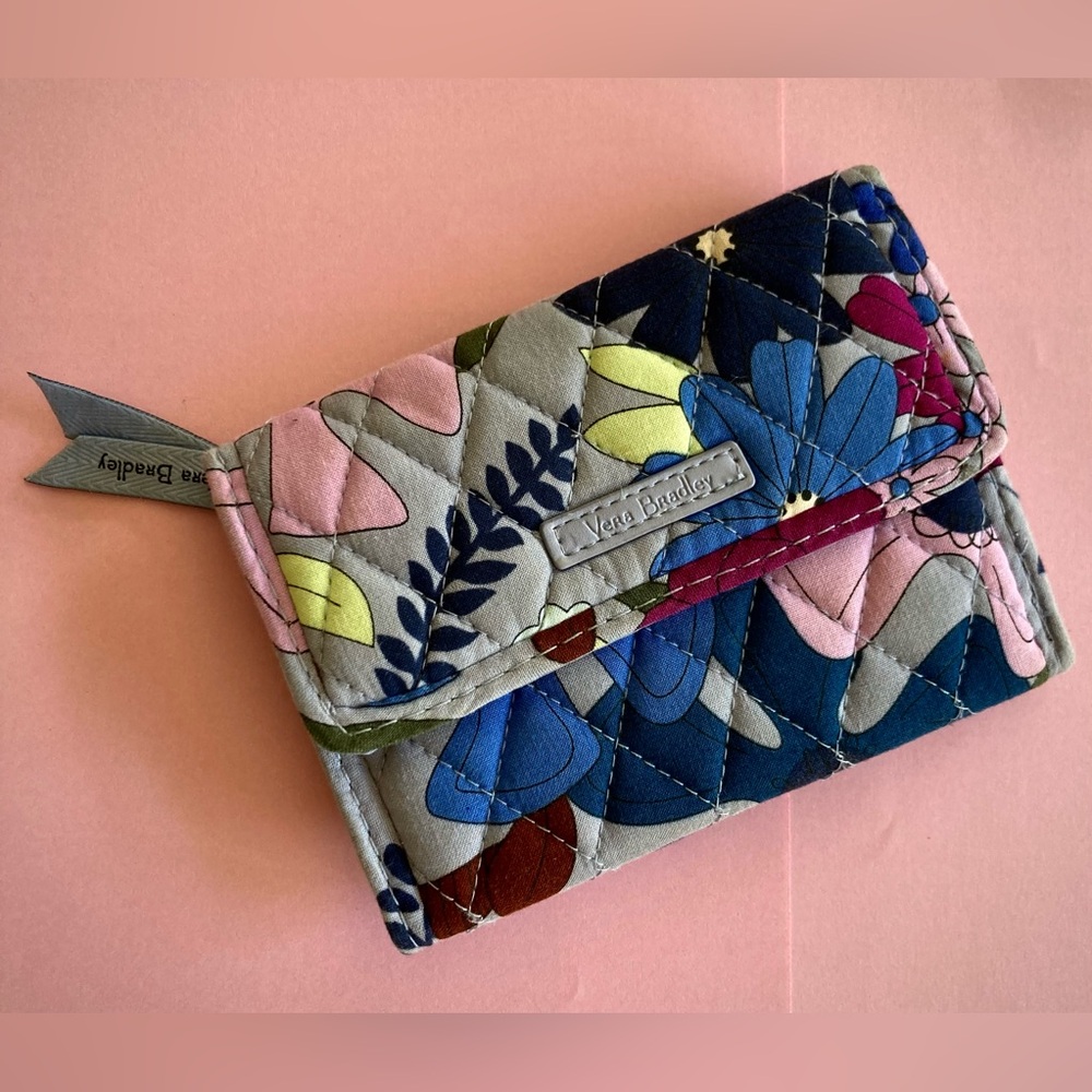Vera Bradley Blue and Pink Floral Quilted RFID Wallet